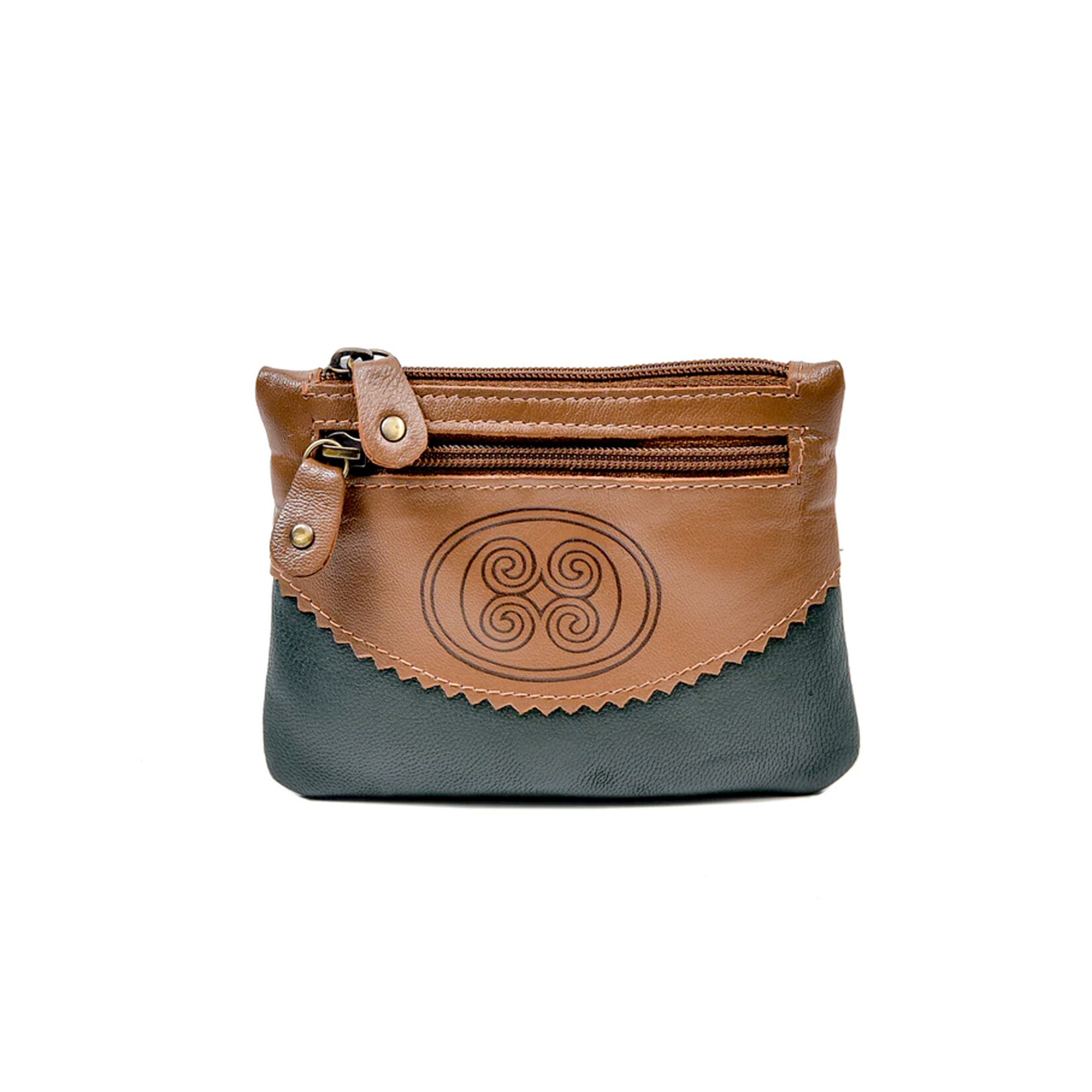 ACCESSORIES TINNAKEENLY THREE ZIP PURSE - Celtic Spiral Grn/Tan Leather