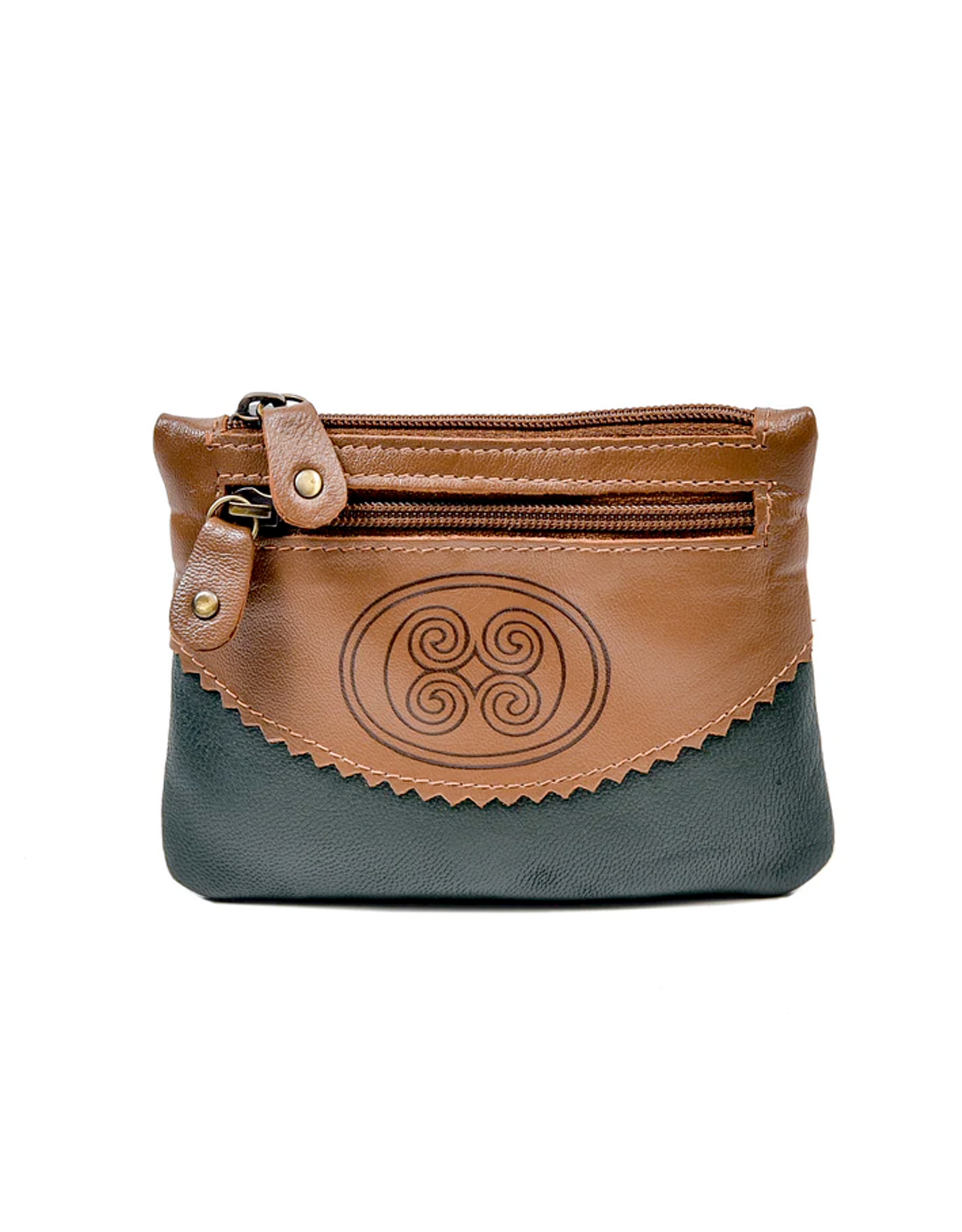 ACCESSORIES TINNAKEENLY THREE ZIP PURSE - Celtic Spiral Grn/Tan Leather
