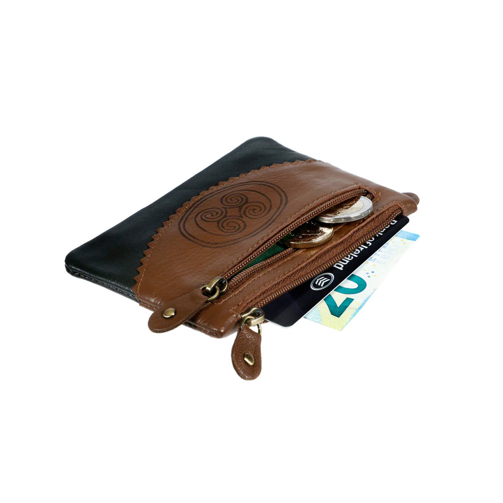 ACCESSORIES TINNAKEENLY THREE ZIP PURSE - Celtic Spiral Grn/Tan Leather
