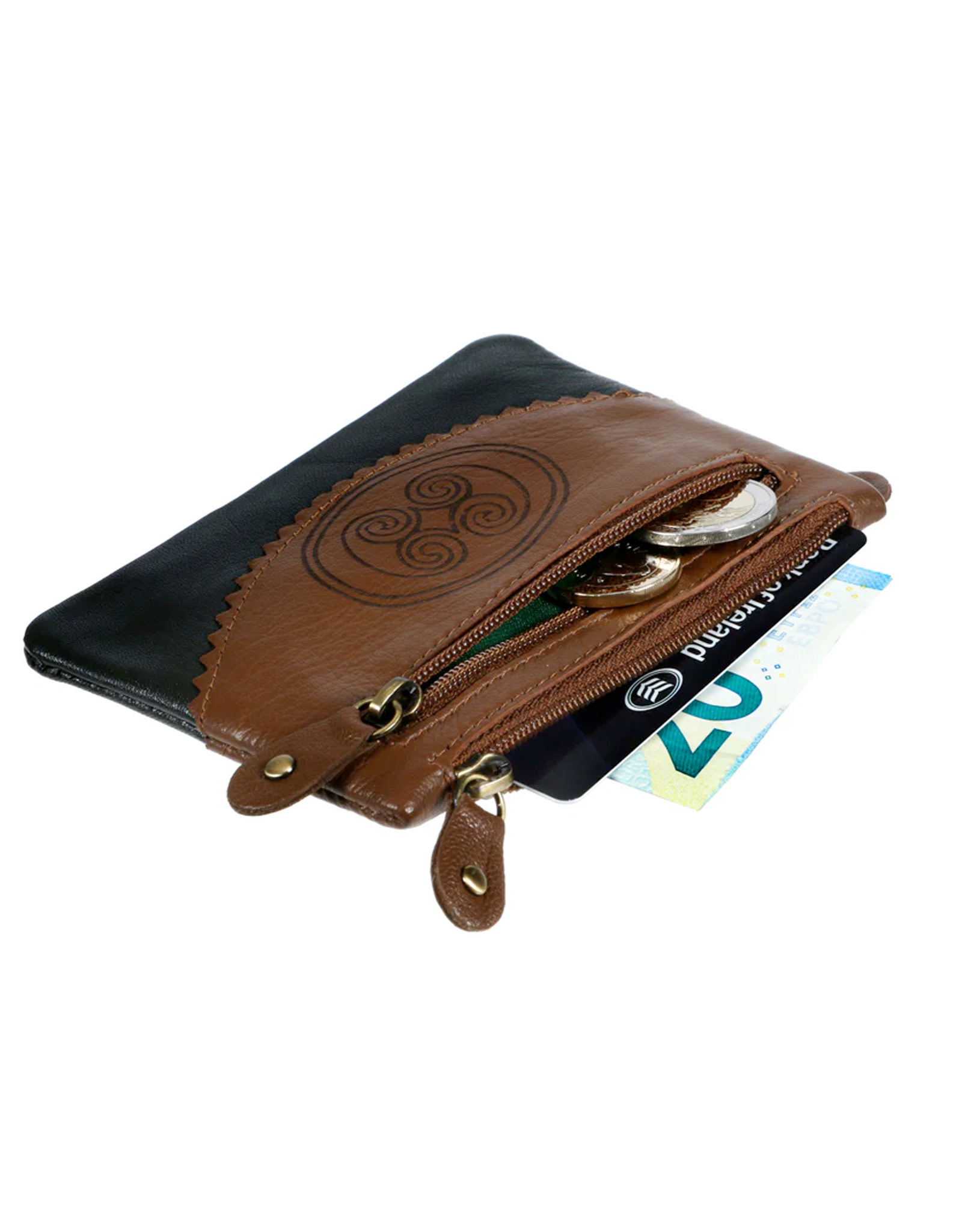 ACCESSORIES TINNAKEENLY THREE ZIP PURSE - Celtic Spiral Grn/Tan Leather