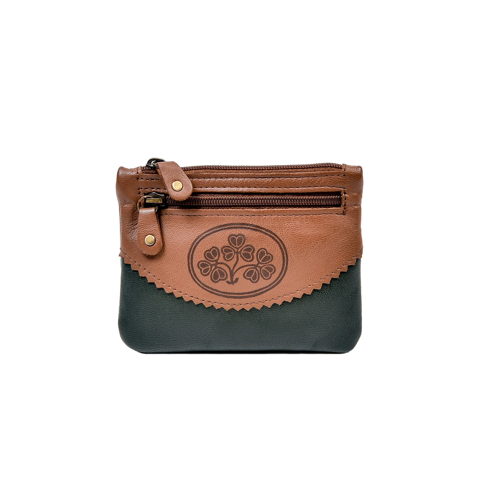 ACCESSORIES TINNAKEENLY THREE ZIP PURSE - Shamrock Grn/Tan Leather