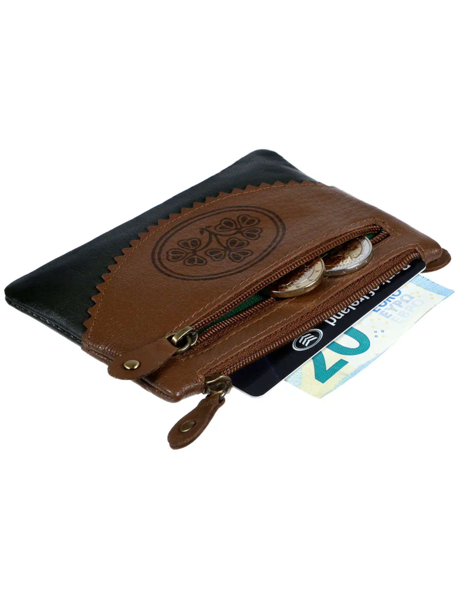 ACCESSORIES TINNAKEENLY THREE ZIP PURSE Shamrock Grn Tan Leather