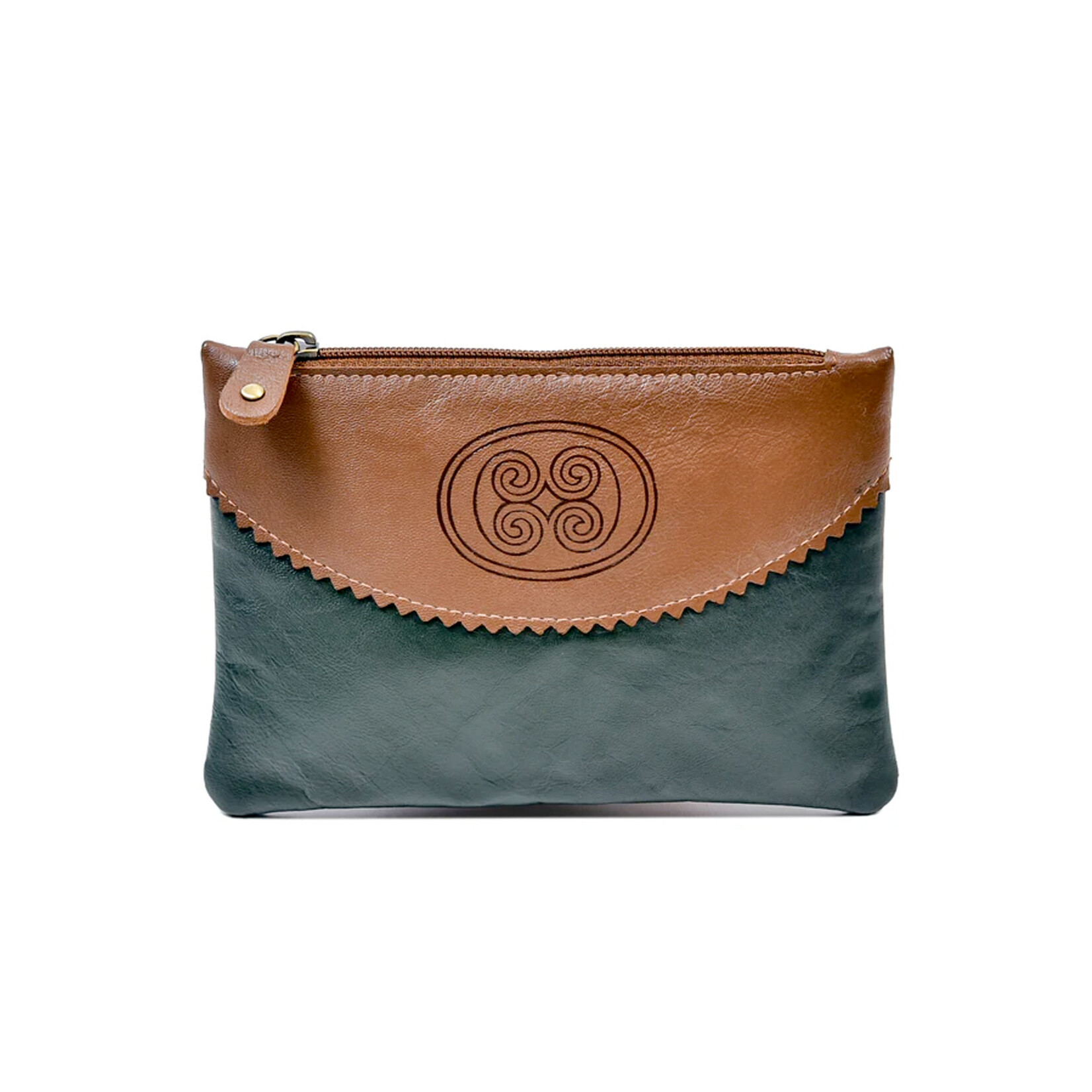 ACCESSORIES TINNAKEENLY TOP ZIP PURSE - Celtic Spiral Grn/Tan Leather