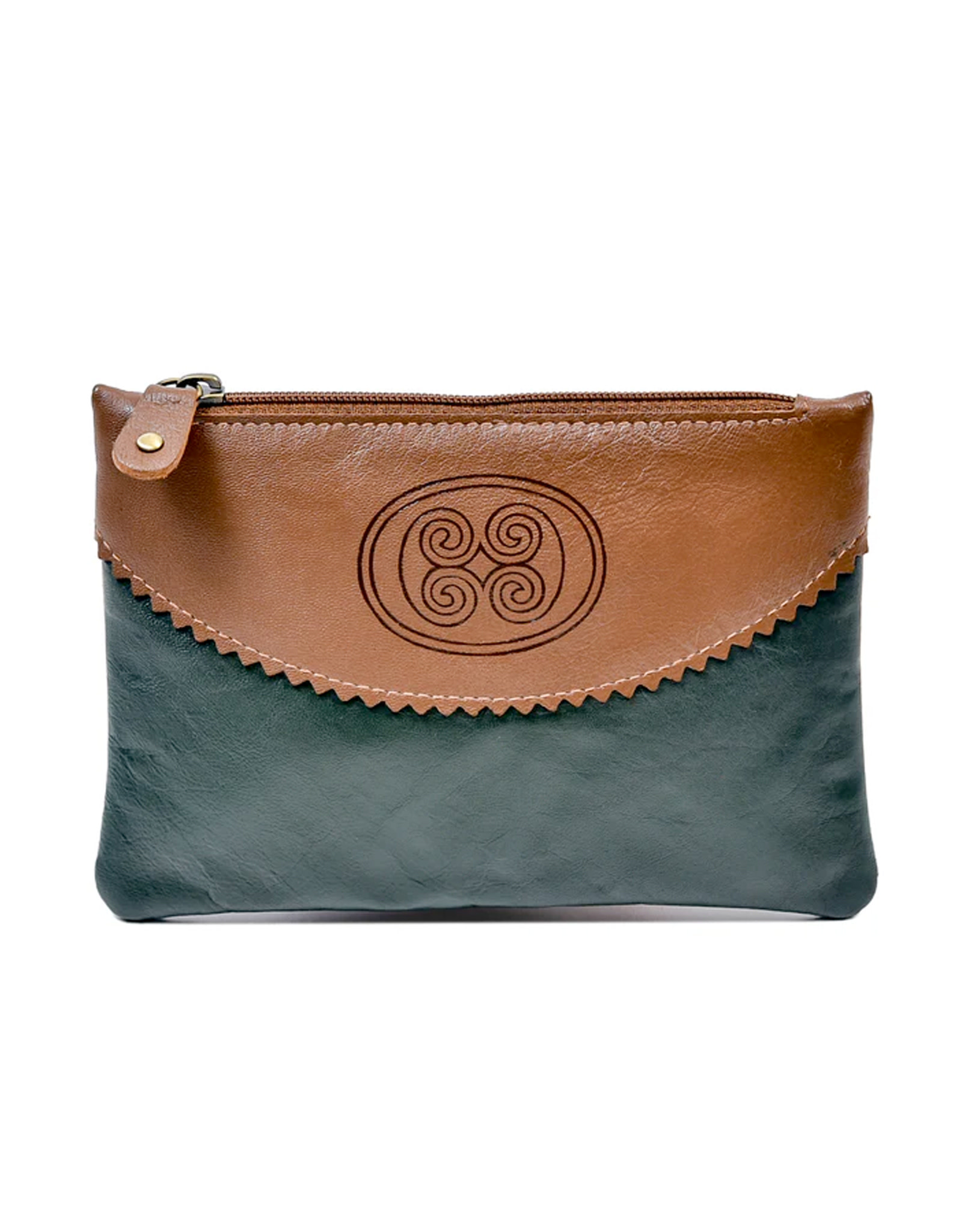 ACCESSORIES TINNAKEENLY TOP ZIP PURSE - Celtic Spiral Grn/Tan Leather