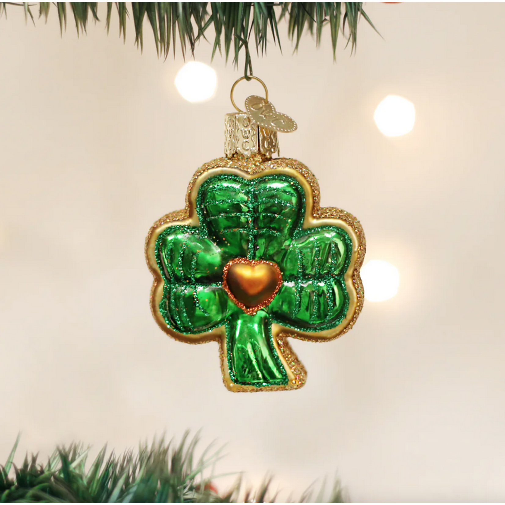 ORNAMENTS SHAMROCK GLASS CHRISTMAS ORNAMENT