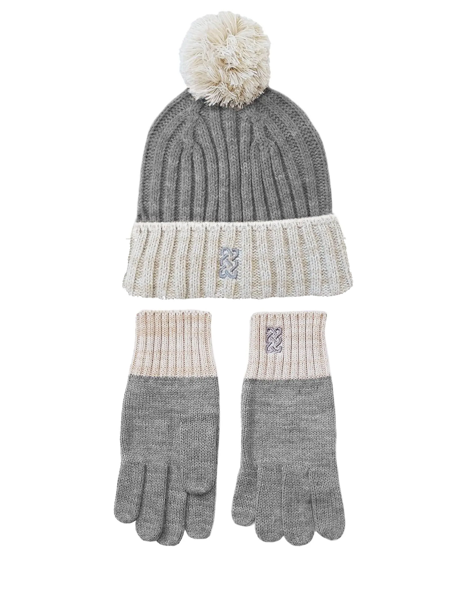ACCESSORIES PF GREY/CREAM HAT & GLOVE SET
