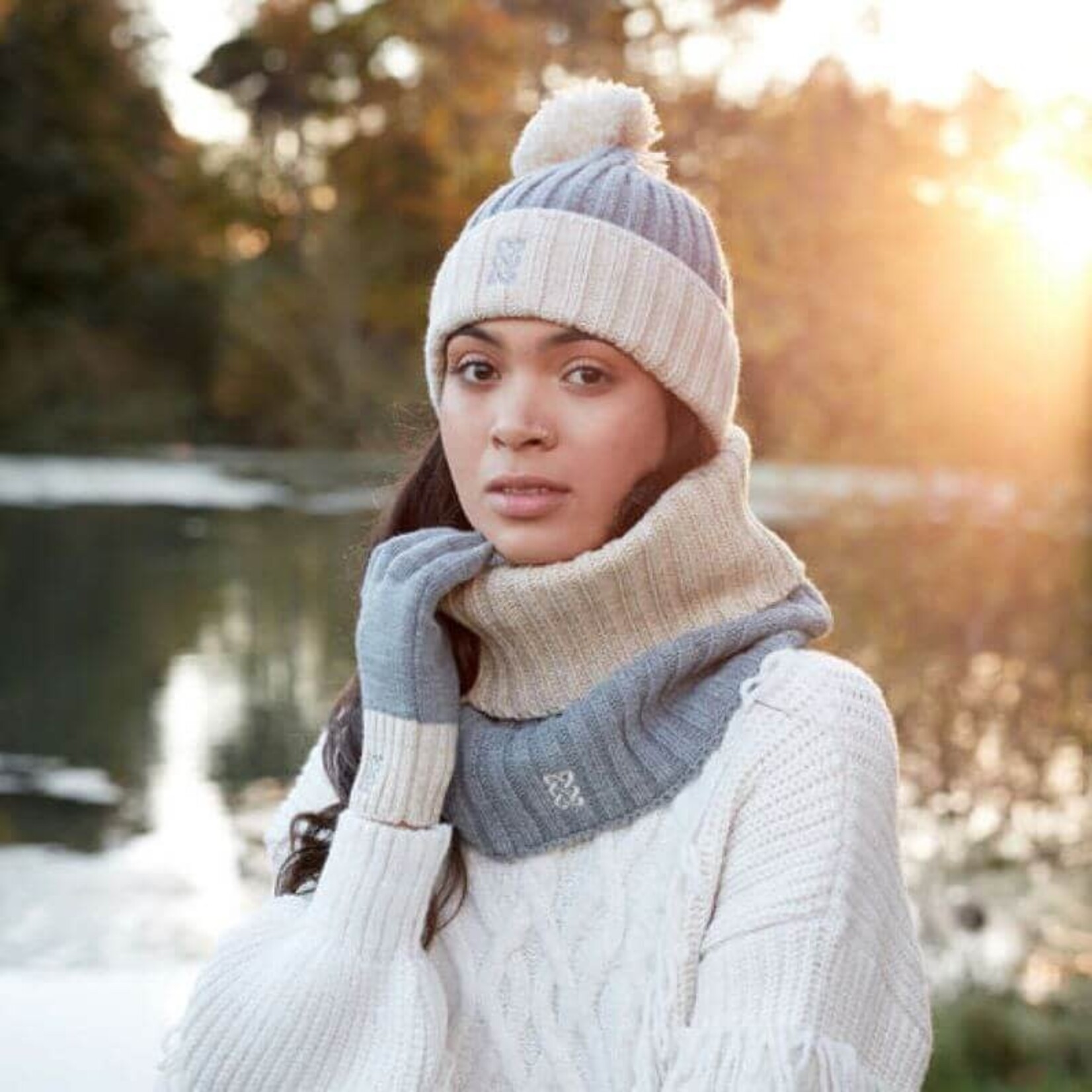 ACCESSORIES PF GREY/CREAM MELANGE RIB KNIT SNOOD