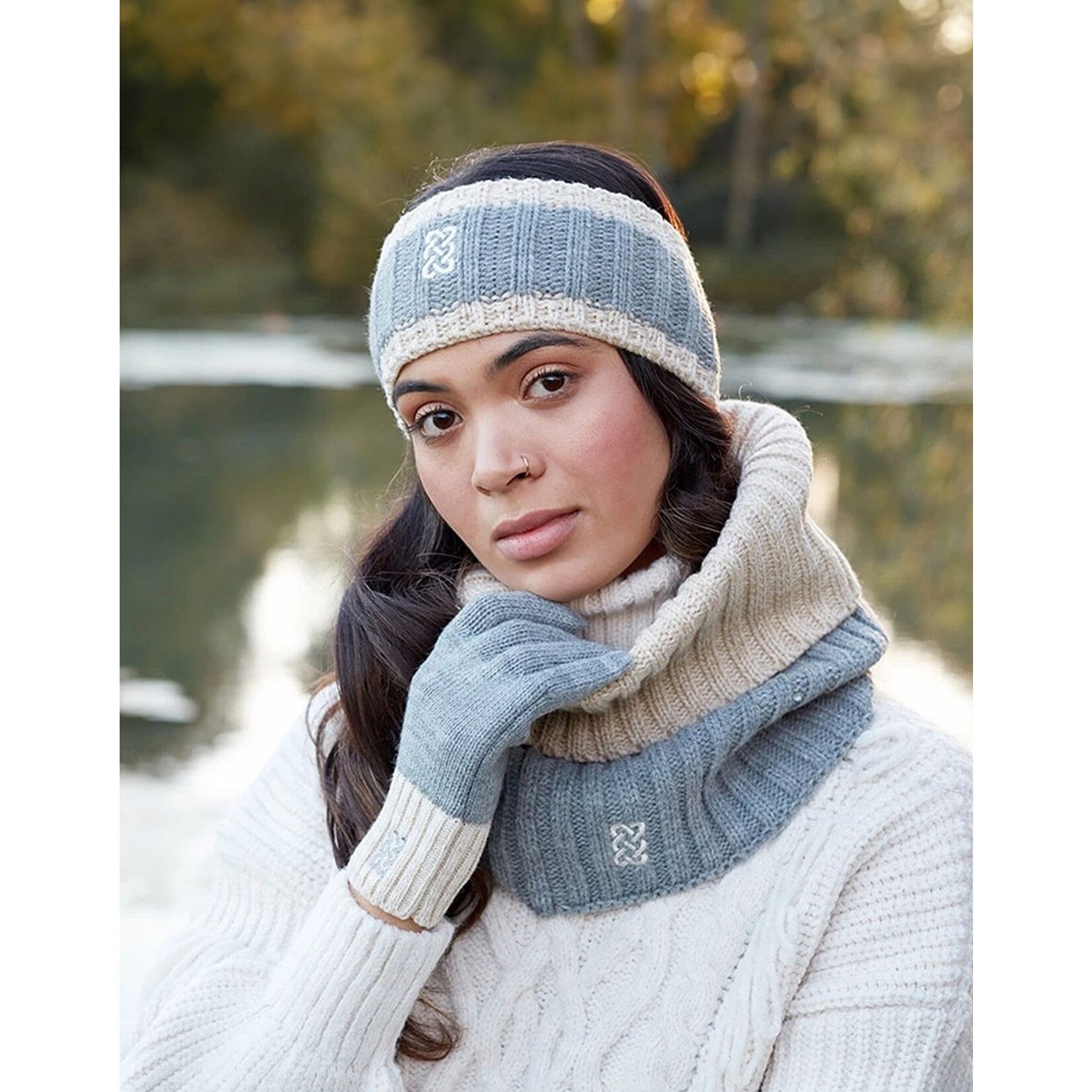 ACCESSORIES PF GREY/CREAM MELANGE RIB KNIT HEADBAND