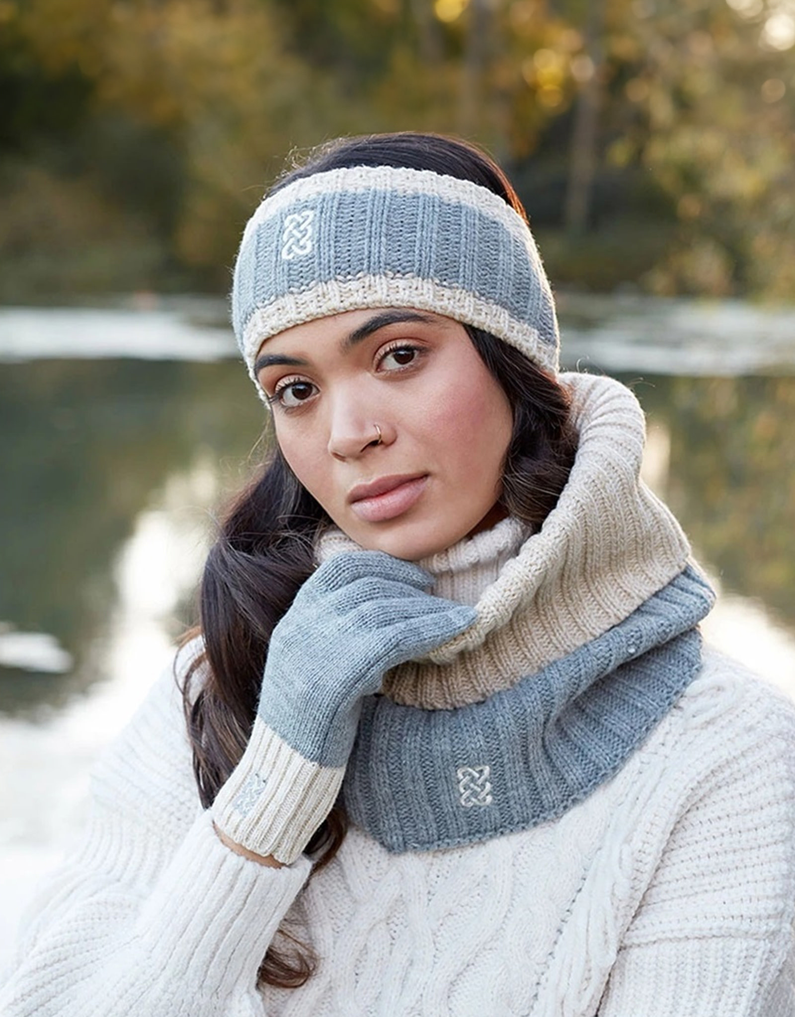 ACCESSORIES PF GREY/CREAM MELANGE RIB KNIT HEADBAND