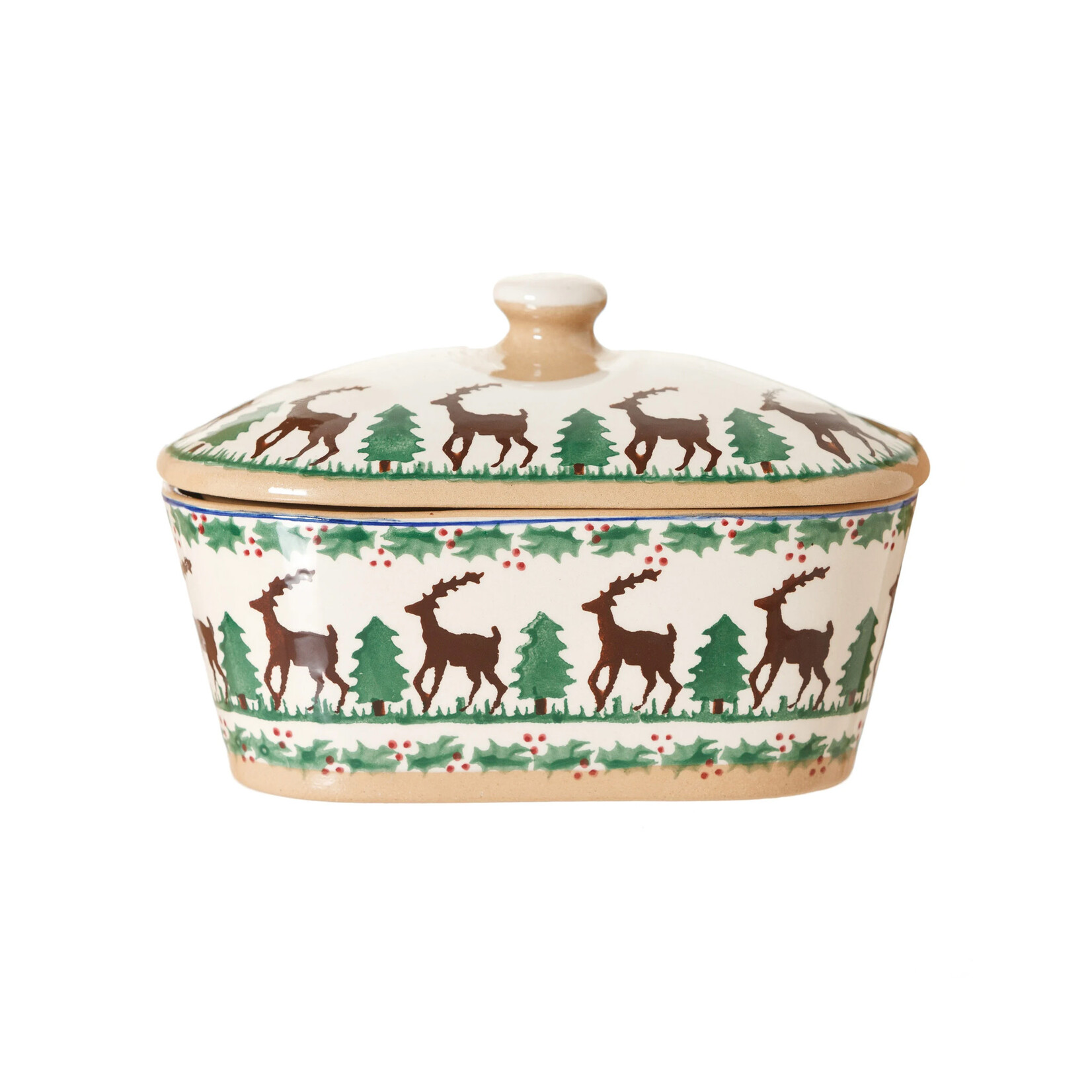 HOLIDAY NICHOLAS MOSSE COVERED BUTTER DISH - Reindeer