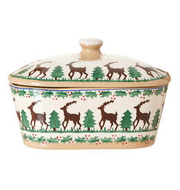 HOLIDAY NICHOLAS MOSSE COVERED BUTTER DISH - Reindeer