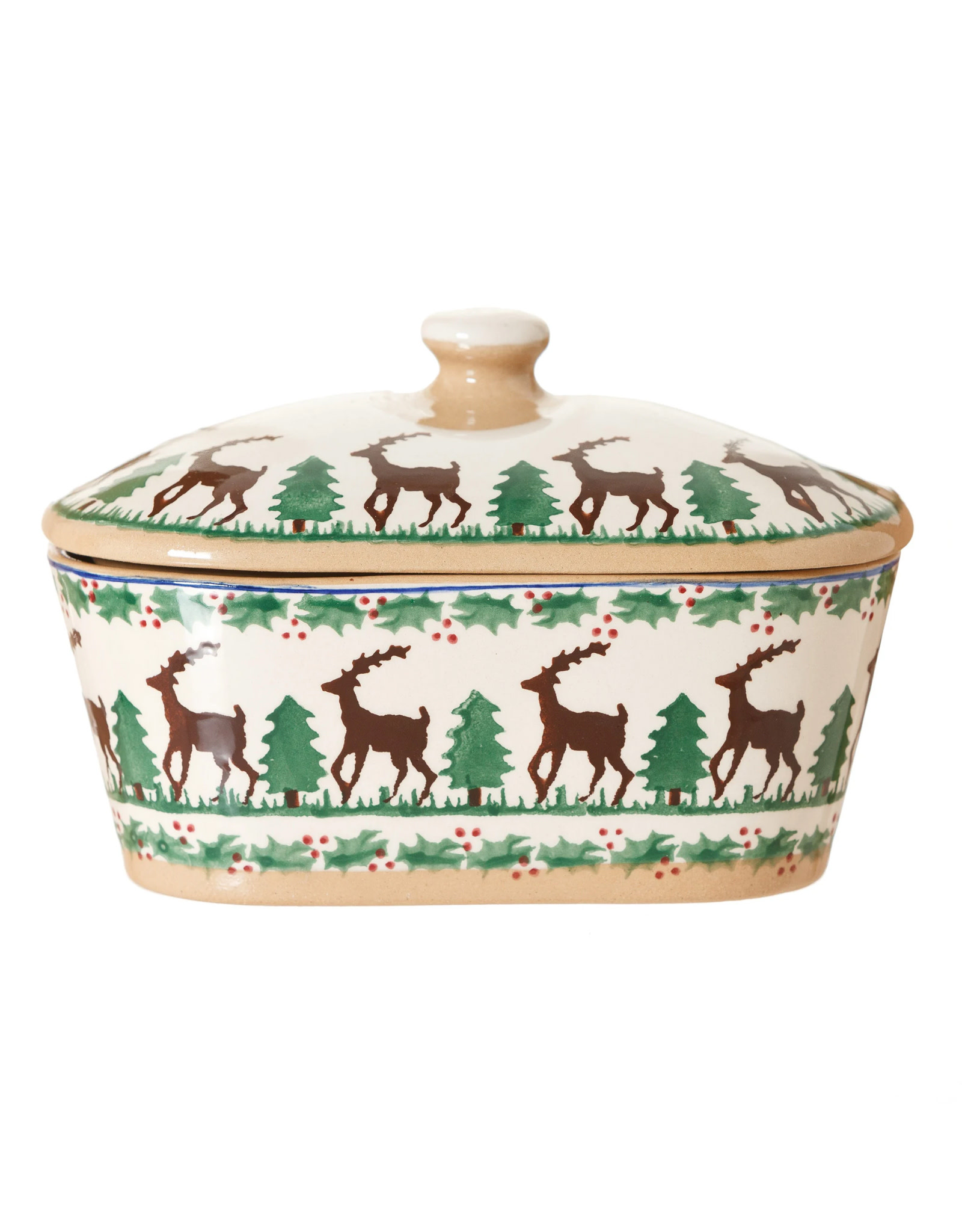 HOLIDAY NICHOLAS MOSSE COVERED BUTTER DISH - Reindeer