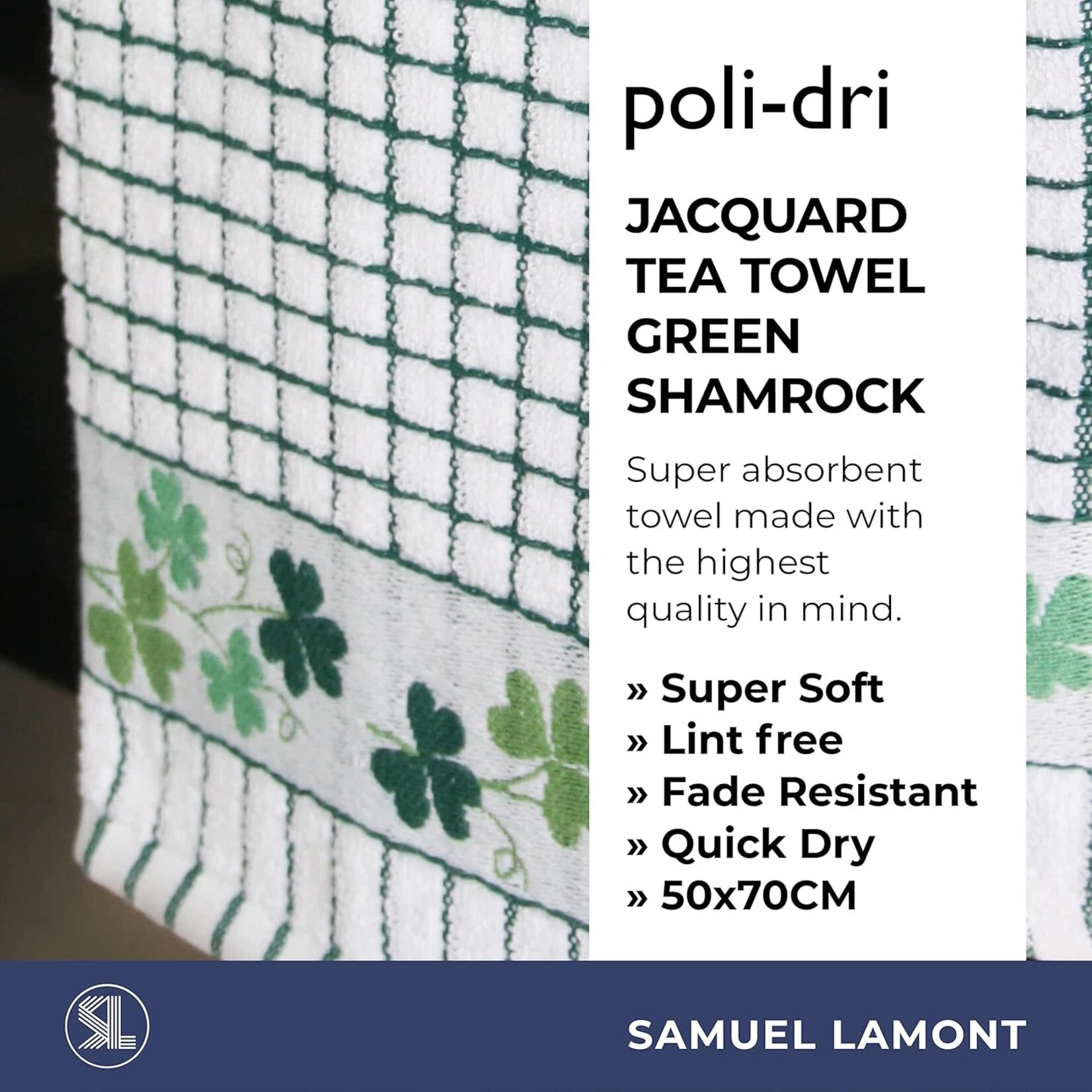 KITCHEN & ACCESSORIES POLI-DRI JACQUARD TOWEL with SHAMROCKS
