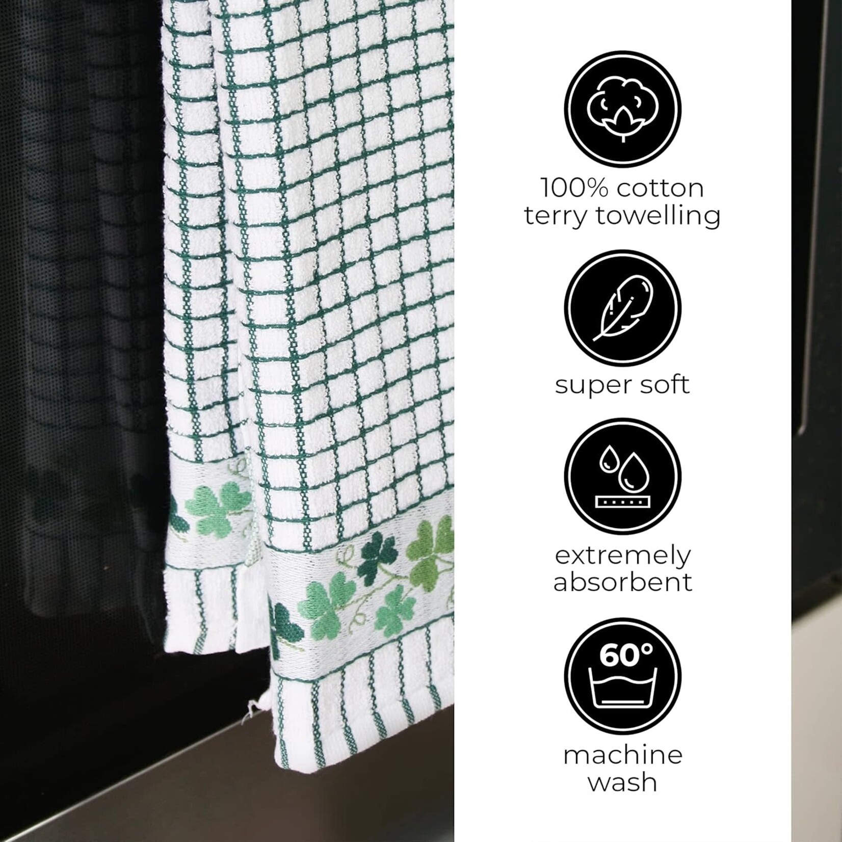 KITCHEN & ACCESSORIES POLI-DRI JACQUARD TOWEL with SHAMROCKS