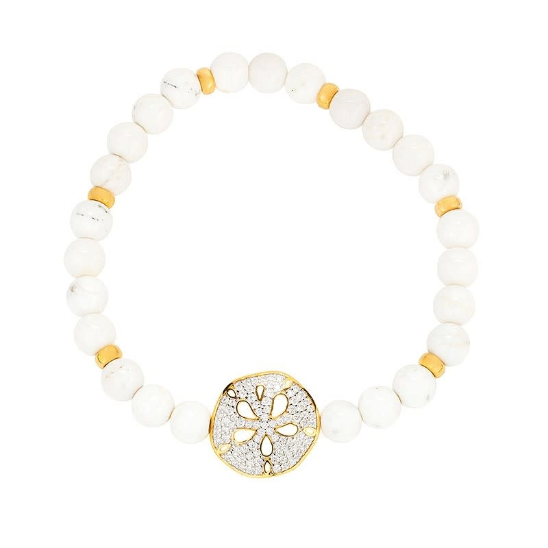 BRACELETS & BANGLES OCEAN 14K GOLD VERMEIL SAND DOLLAR WHT AGATE STRETCHY BRACELET
