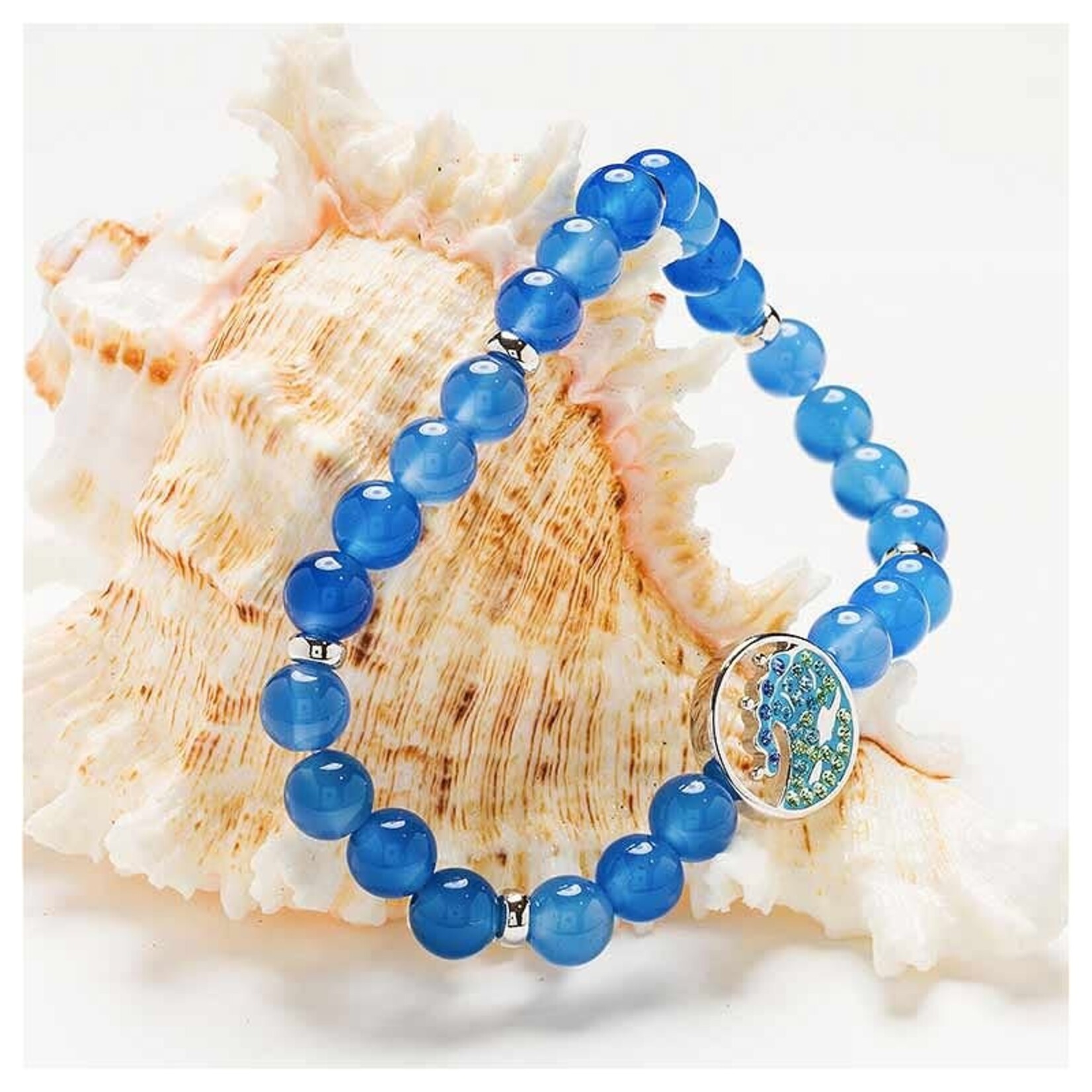 BRACELETS & BANGLES OCEAN STERLING WAVE BLUE AGATE STRETCHY BRACELET