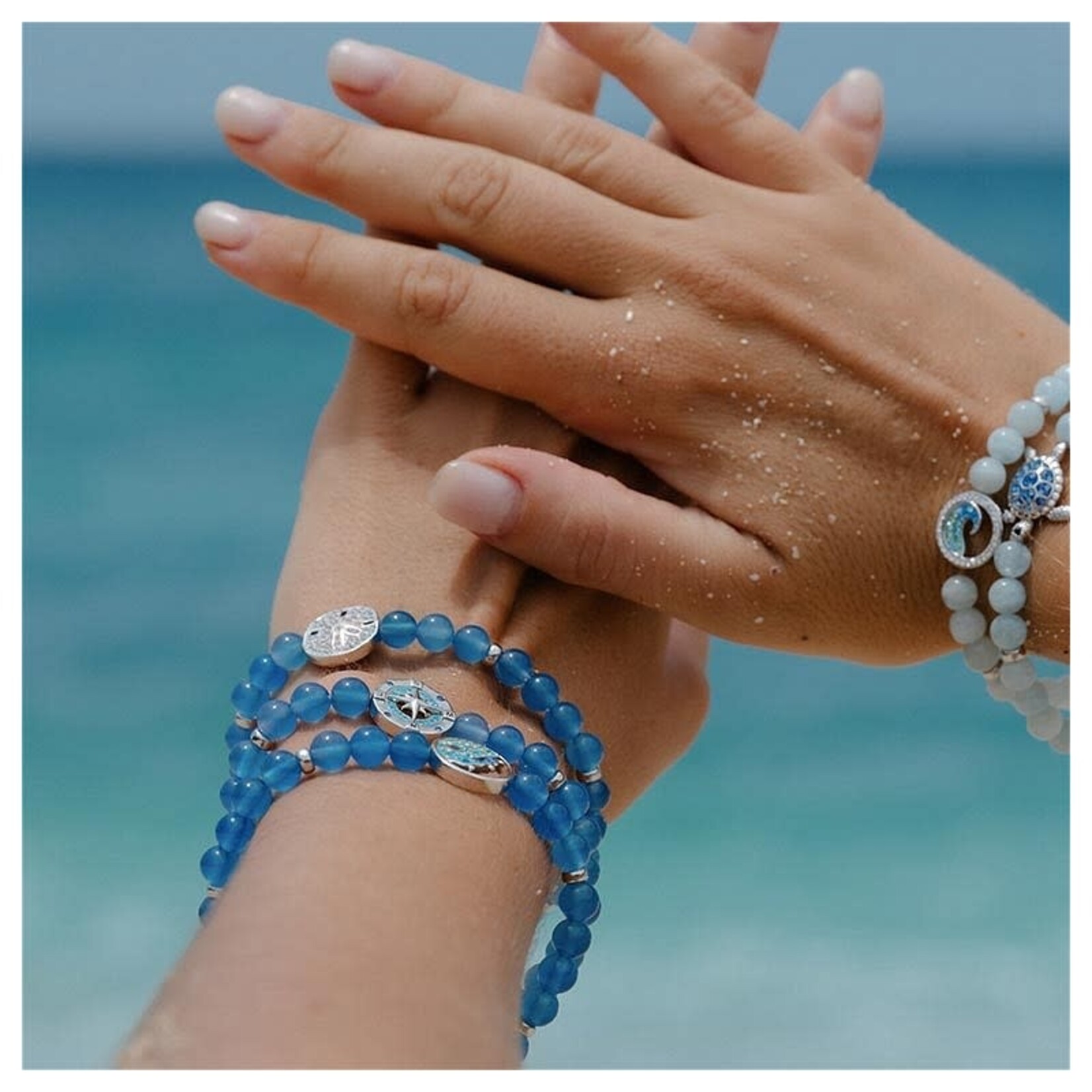 BRACELETS & BANGLES OCEAN STERLING WAVE AQUA STRETCHY BRACELET