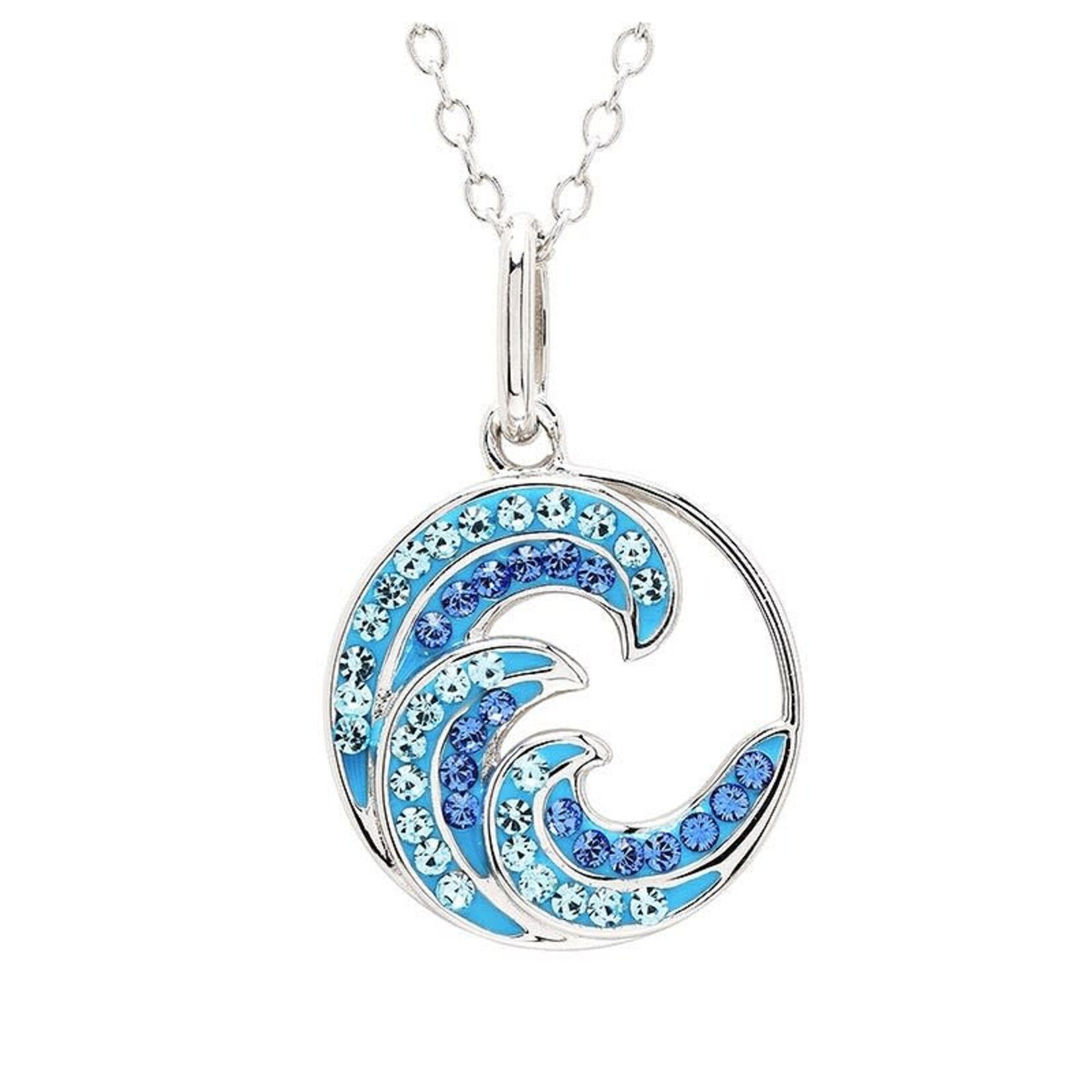 PENDANTS & NECKLACES OCEAN STERLING WAVE MINI PENDANT w BLUE CRYSTALS