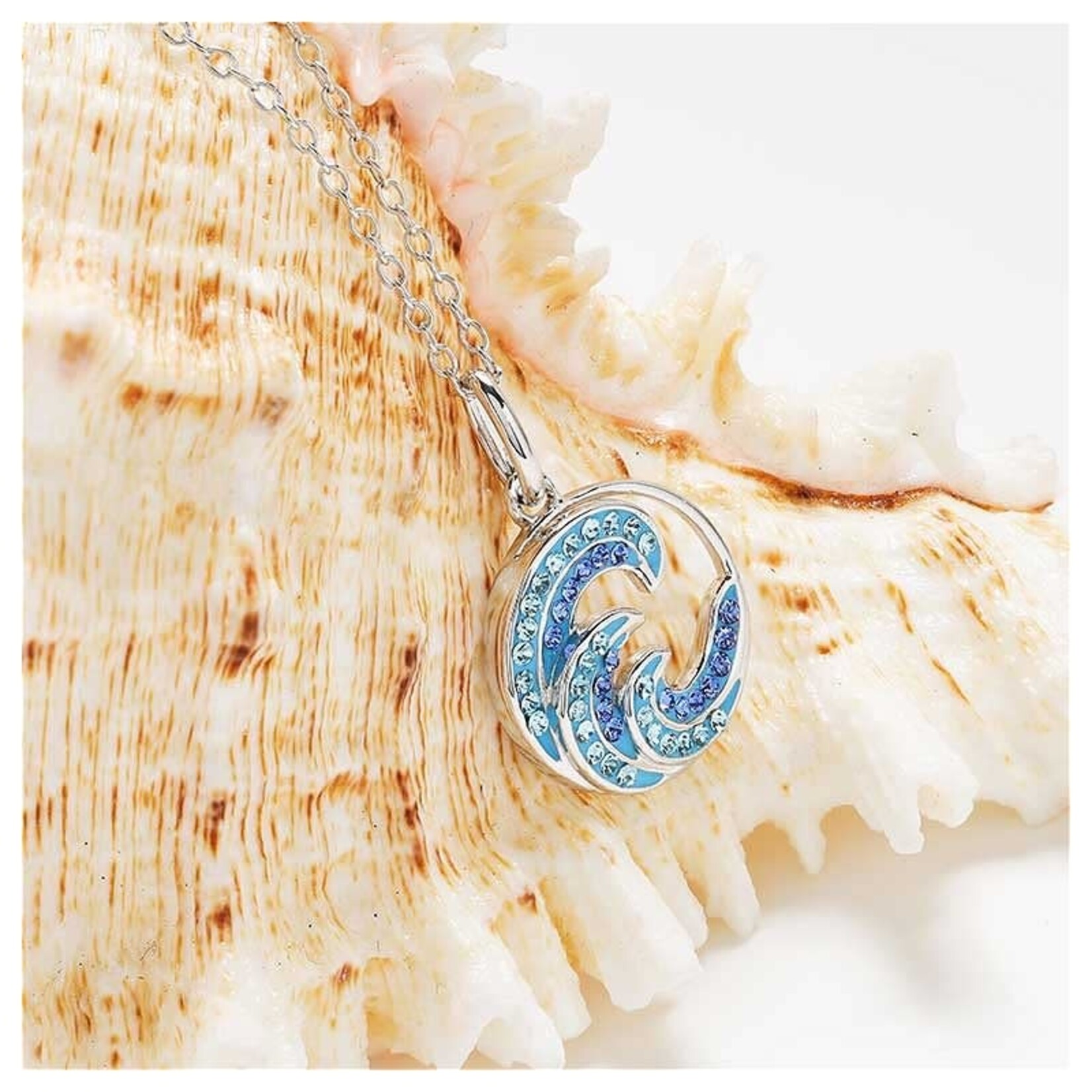 PENDANTS & NECKLACES OCEAN STERLING WAVE MINI PENDANT w BLUE CRYSTALS