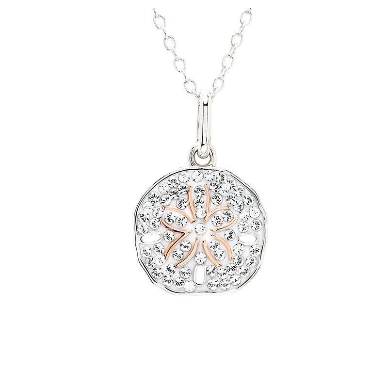 PENDANTS & NECKLACES OCEAN STERLING SAND DOLLAR MINI PENDANT w RG & CRYSTALS