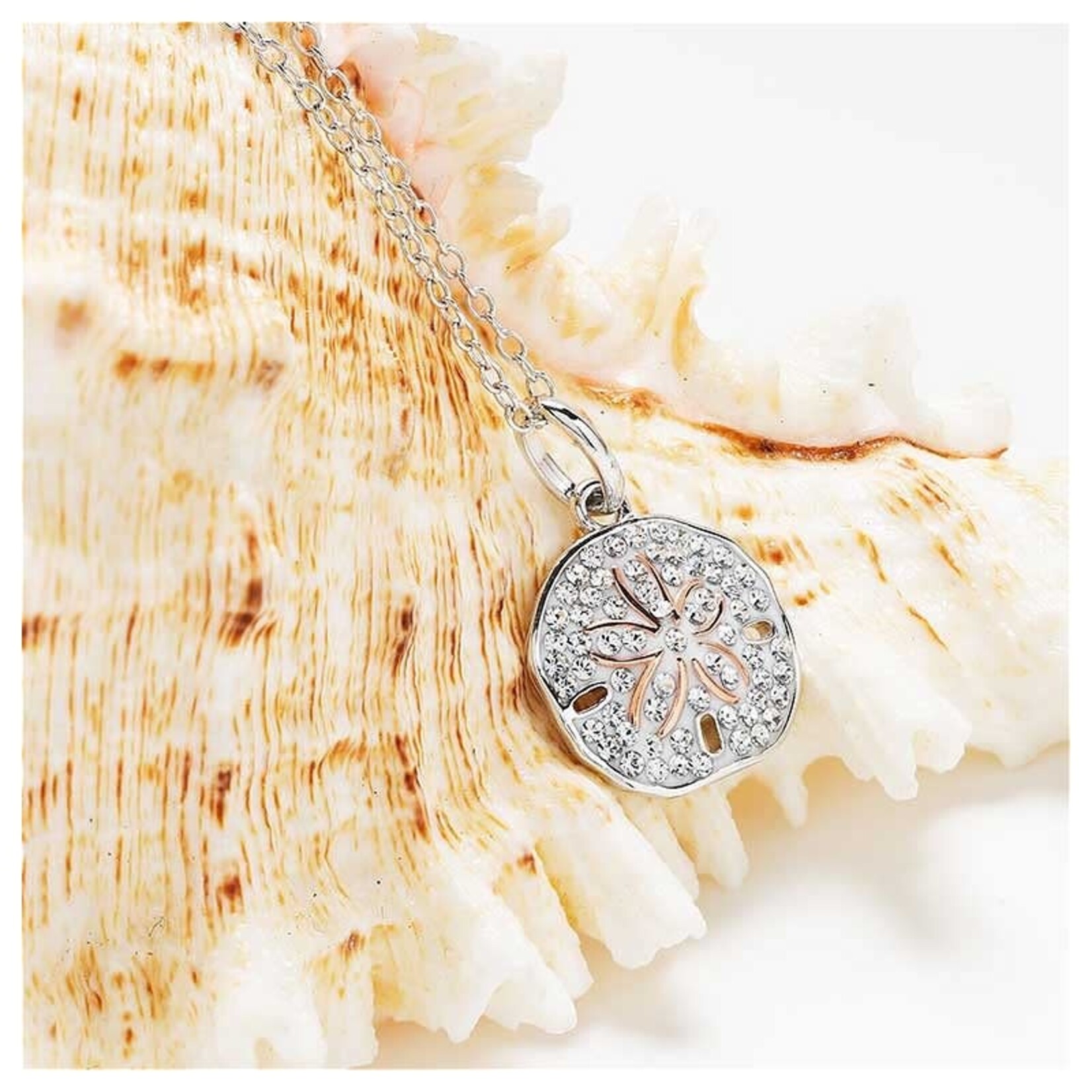 PENDANTS & NECKLACES OCEAN STERLING SAND DOLLAR MINI PENDANT w RG & CRYSTALS