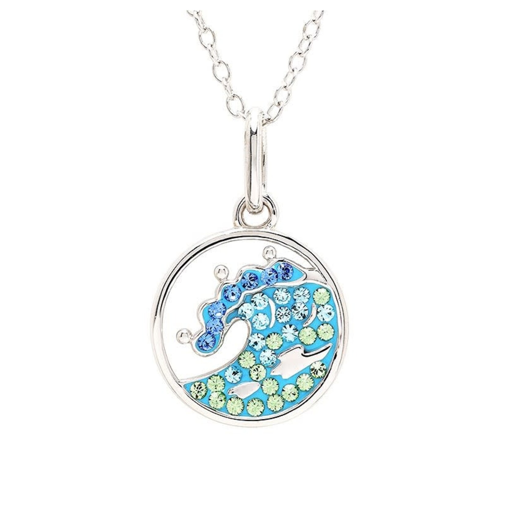 PENDANTS & NECKLACES OCEAN STERLING WAVE MINI PENDANT w AQUA & GRN CRYSTALS