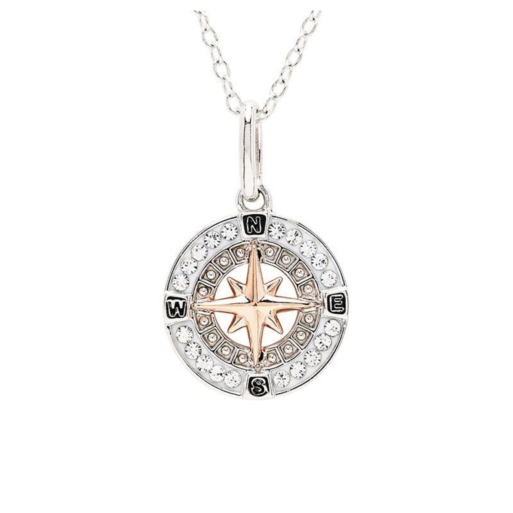 PENDANTS & NECKLACES OCEAN STERLING COMPASS MINI PENDANT w RG & CRYSTALS