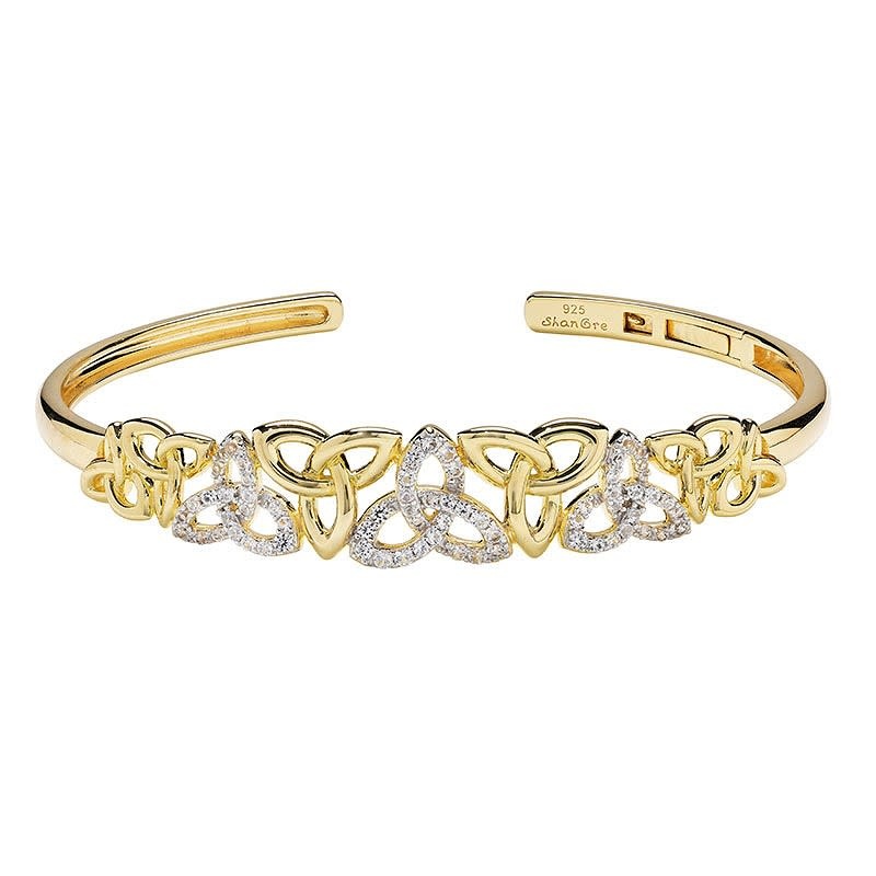 BRACELETS & BANGLES SHANORE 14K GOLD VERMEIL TRINITY BANGLE w LAB WHT SAPPHIRE