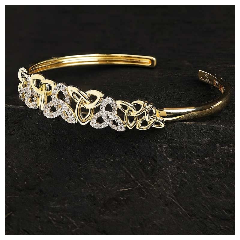 BRACELETS & BANGLES SHANORE 14K GOLD VERMEIL TRINITY BANGLE w LAB WHT SAPPHIRE