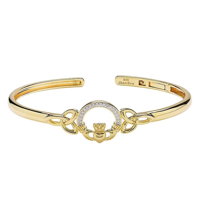 BRACELETS & BANGLES SHANORE 14K GOLD VERMEIL CLADDAGH BANGLE w LAB WHT SAPPHIRE