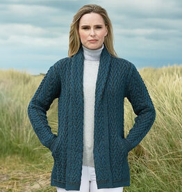 SWEATERS KILLALA HERRINGBONE EDGE TO EDGE CARDIGAN - Mallard Mix