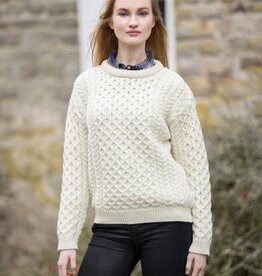 SWEATERS UNISEX ARAN IRISH KNIT CREW NECK SWEATER - Natural