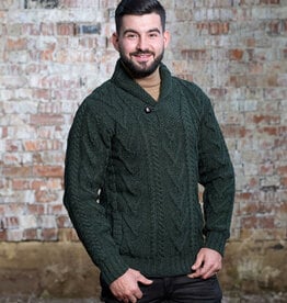 SWEATERS SAOL MENS SHAWL COLLAR SWEATER w BUTTON - Army Green