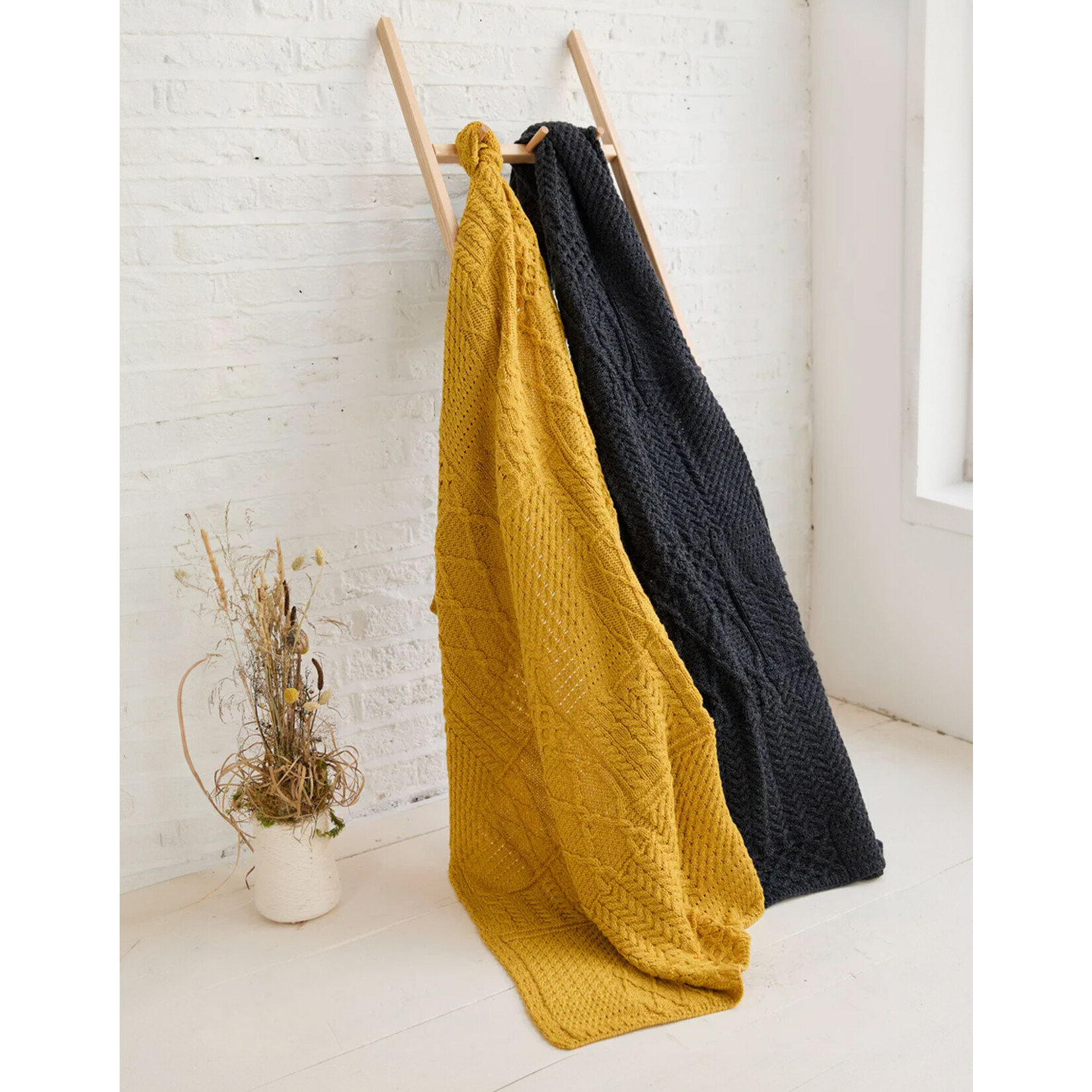 TAPESTRIES, THROWS, ETC. ARAN PATCHWORK THROW BLANKET - Yellow