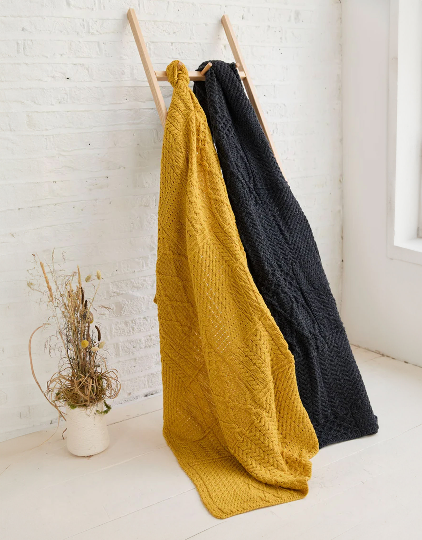 TAPESTRIES, THROWS, ETC. ARAN PATCHWORK THROW BLANKET - Yellow