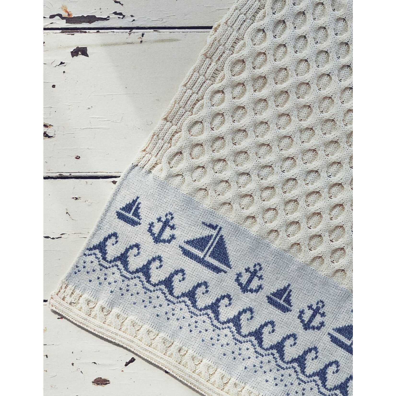 TAPESTRIES, THROWS, ETC. ARAN SAIL BOAT KNIT THROW BLANKET - Cream