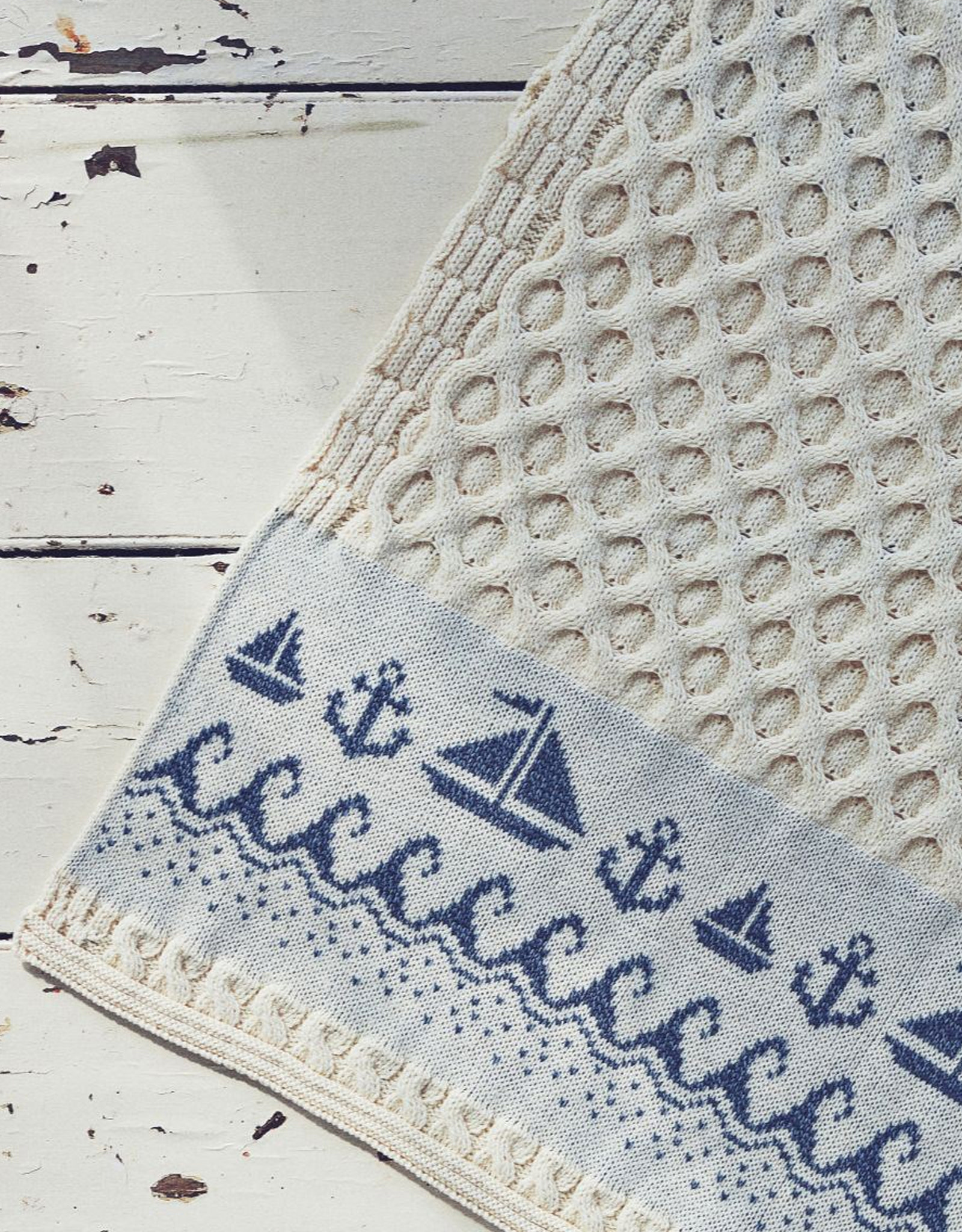 TAPESTRIES, THROWS, ETC. ARAN SAIL BOAT KNIT THROW BLANKET - Cream