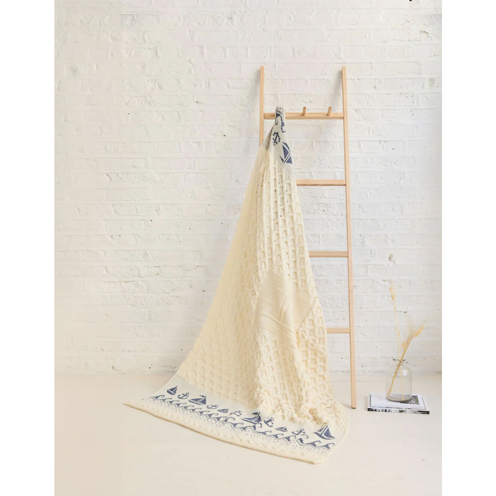TAPESTRIES, THROWS, ETC. ARAN SAIL BOAT KNIT THROW BLANKET - Cream