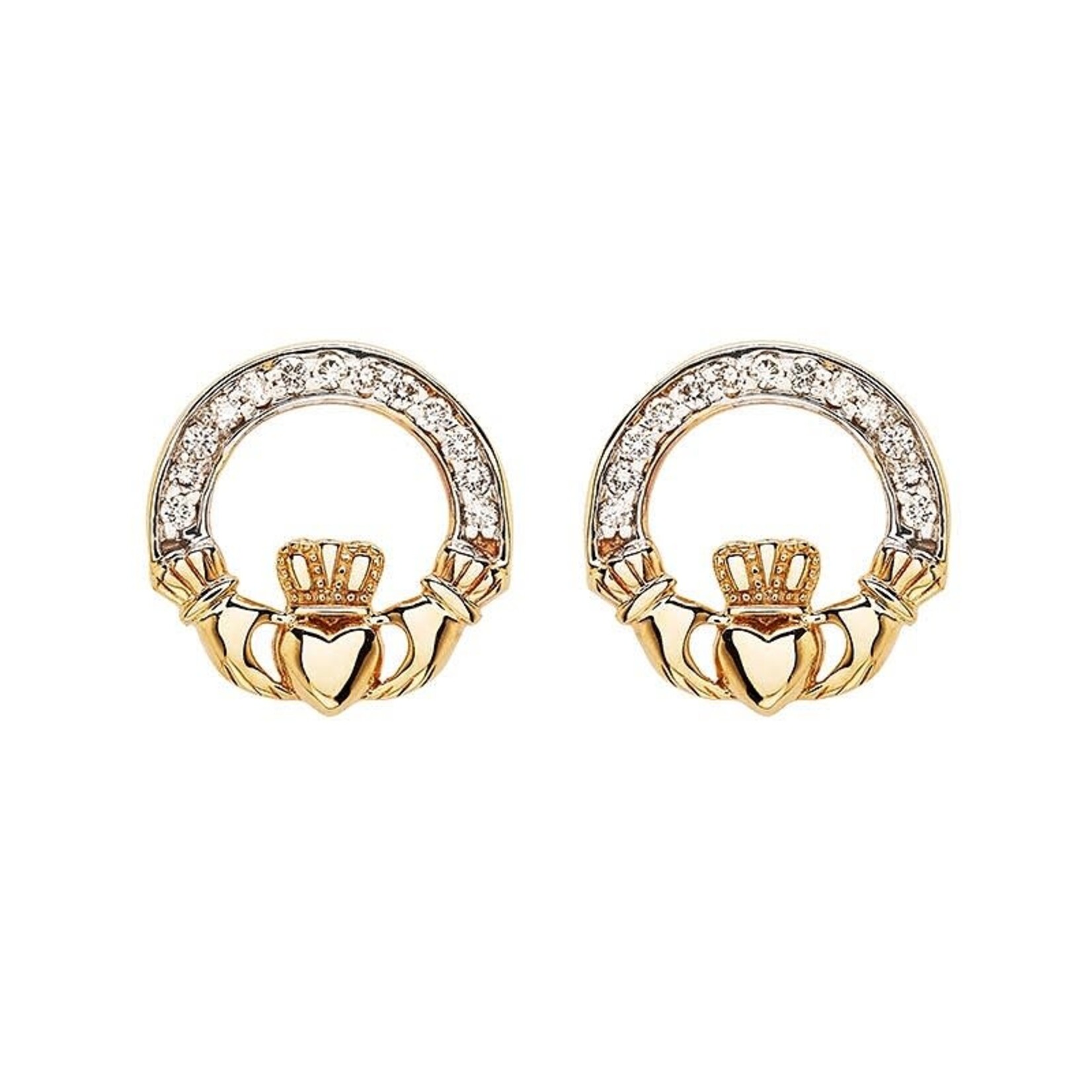 EARRINGS SHANORE 14K GOLD CLADDAGH EARRINGS w LAB GROWN DIAMONDS