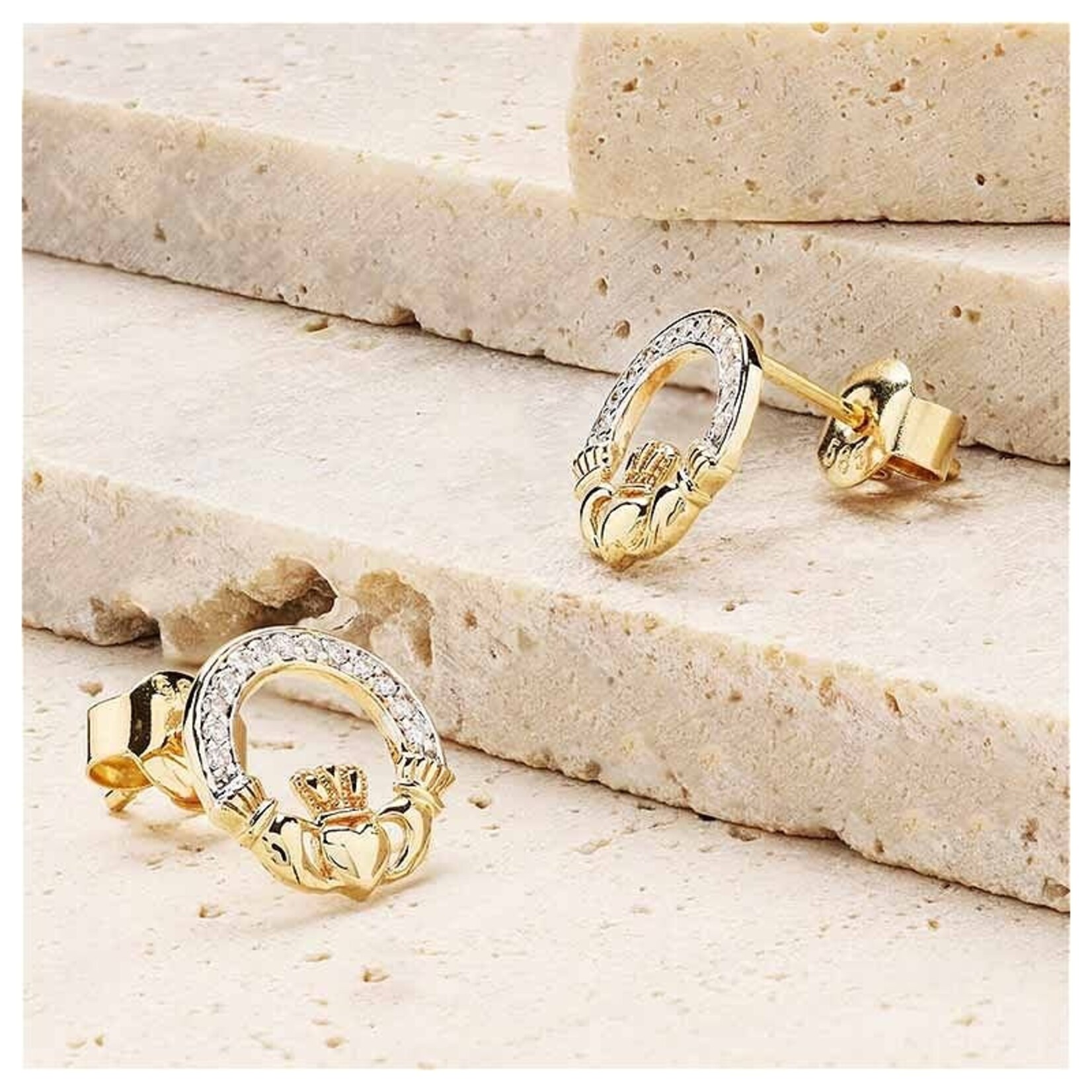 EARRINGS SHANORE 14K GOLD CLADDAGH EARRINGS w LAB GROWN DIAMONDS