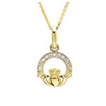 PENDANTS & NECKLACES SHANORE 14K GOLD SML CLADDAGH PENDANT w LAB GROWN DIAMONDS