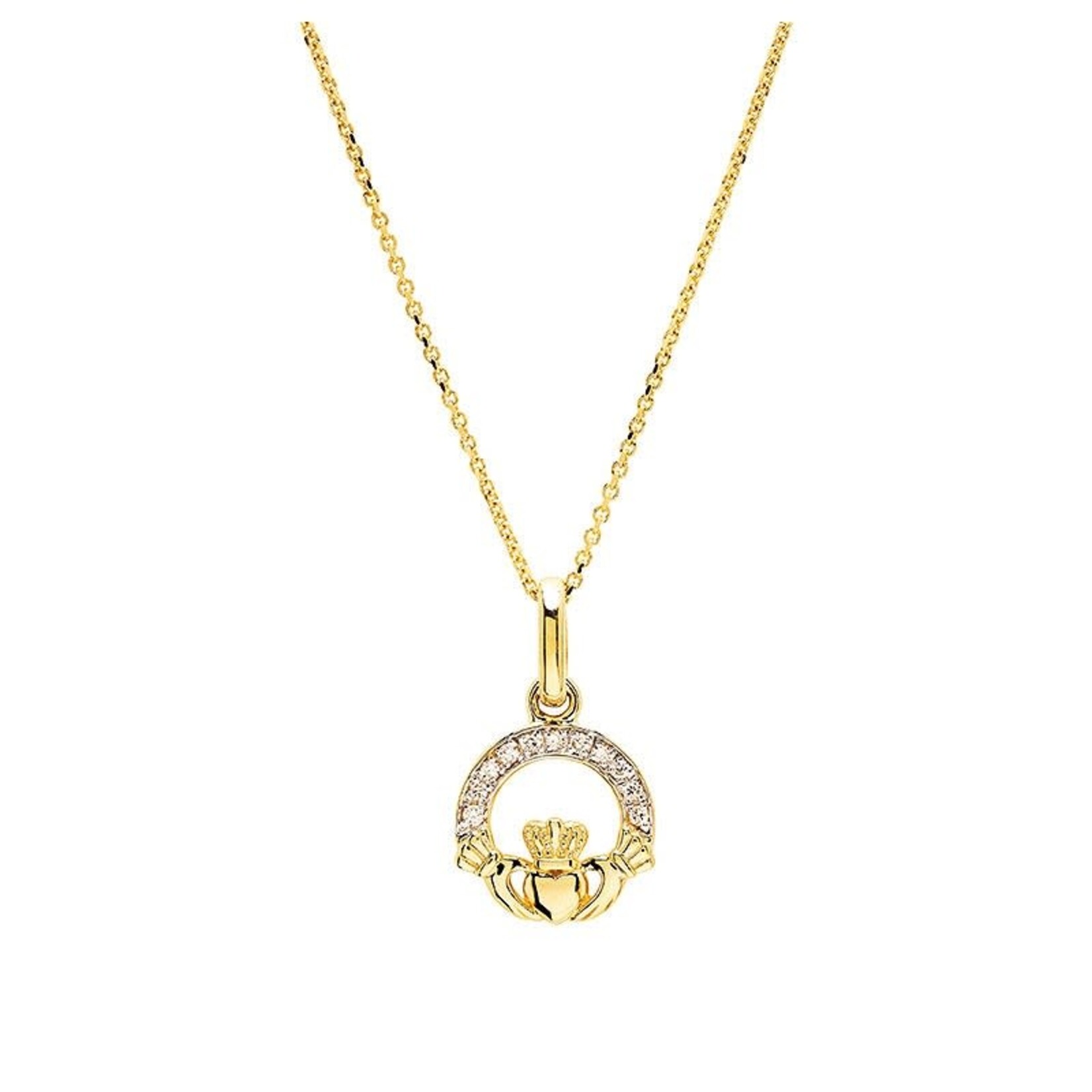 PENDANTS & NECKLACES SHANORE 14K GOLD SML CLADDAGH PENDANT w LAB GROWN DIAMONDS