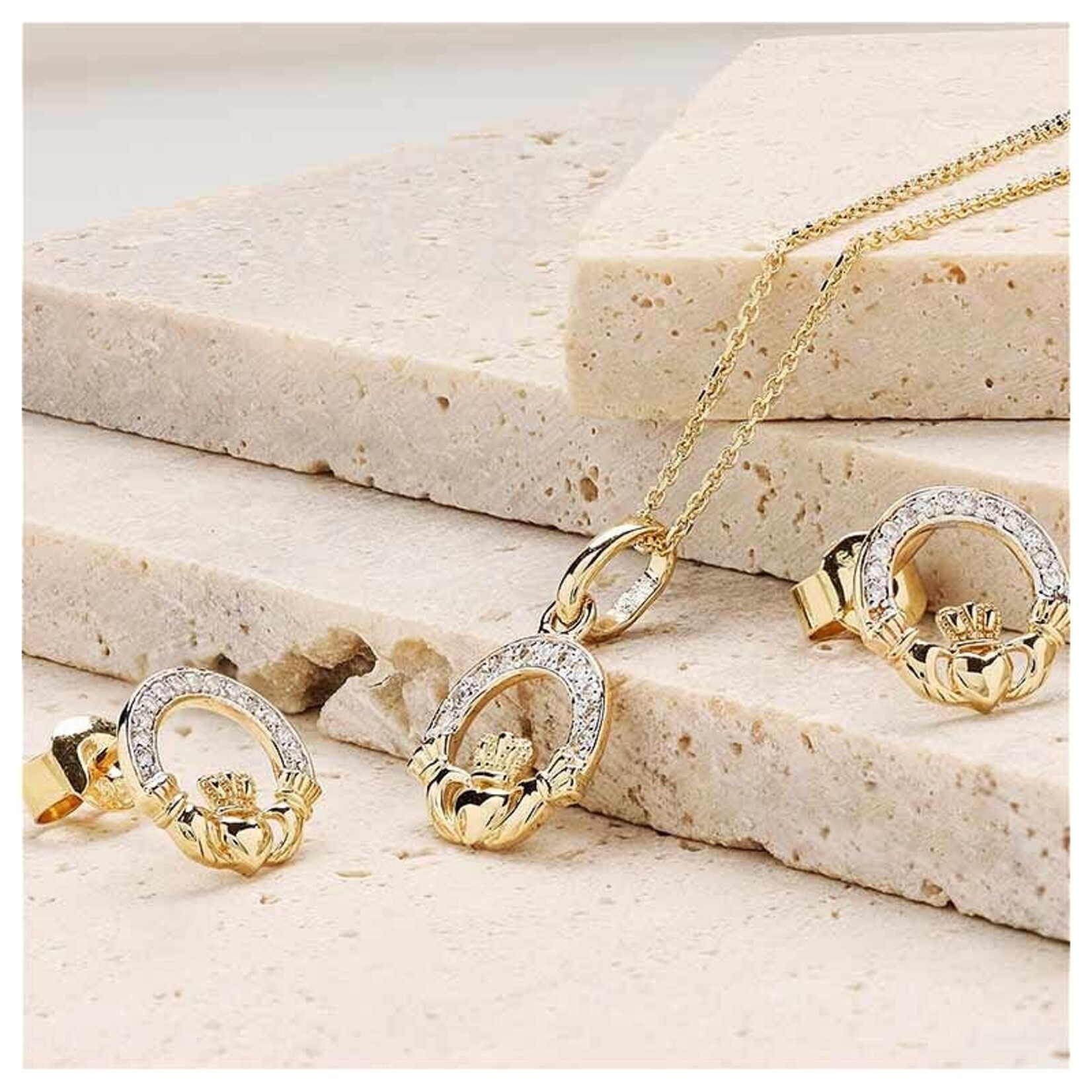 PENDANTS & NECKLACES SHANORE 14K GOLD SML CLADDAGH PENDANT w LAB GROWN DIAMONDS