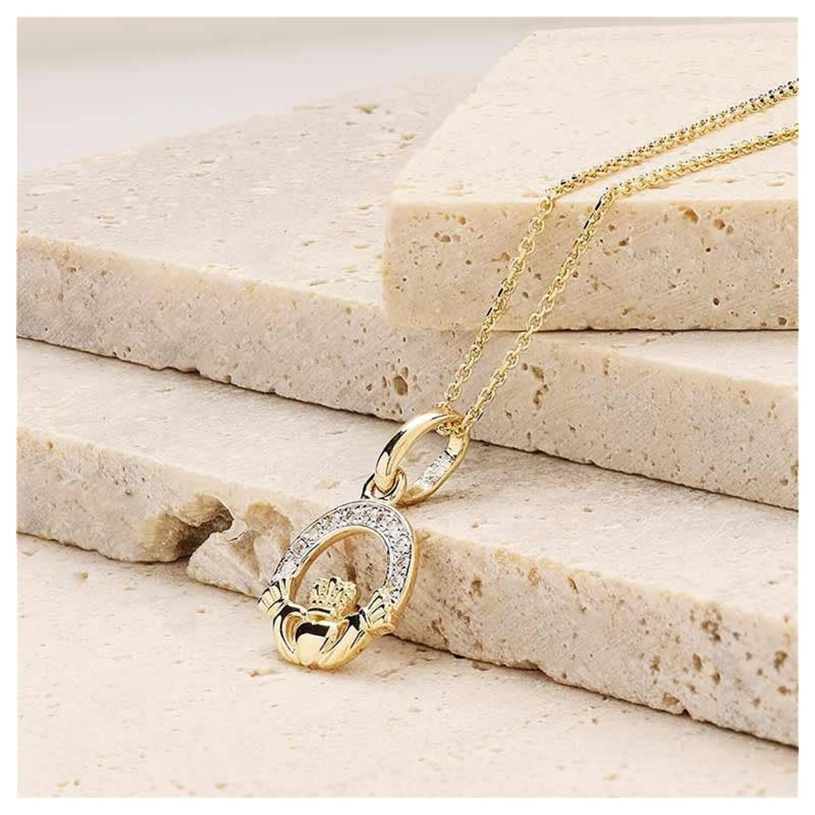 PENDANTS & NECKLACES SHANORE 14K GOLD SML CLADDAGH PENDANT w LAB GROWN DIAMONDS