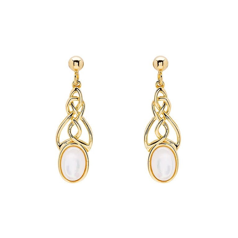 EARRINGS SHANORE 14K GOLD VERMEIL CELTIC DROP EARRINGS w/ Mother of Pearl
