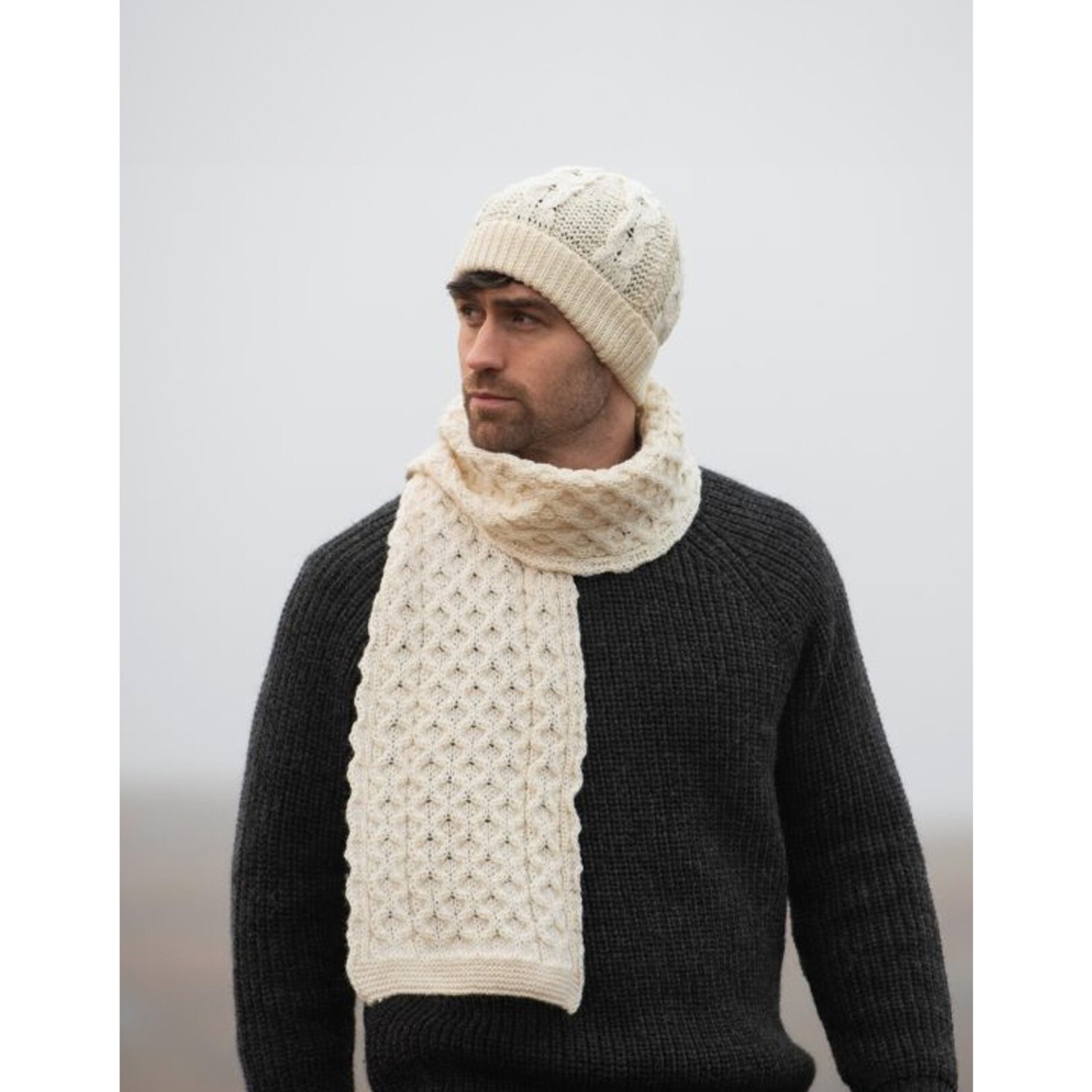 ACCESSORIES IRISH KNIT MERINO WOOL HAT - Natural