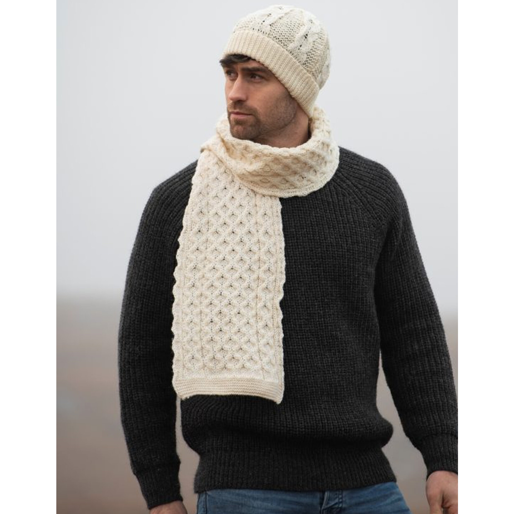 ACCESSORIES IRISH KNIT MERINO WOOL SCARF - Natural