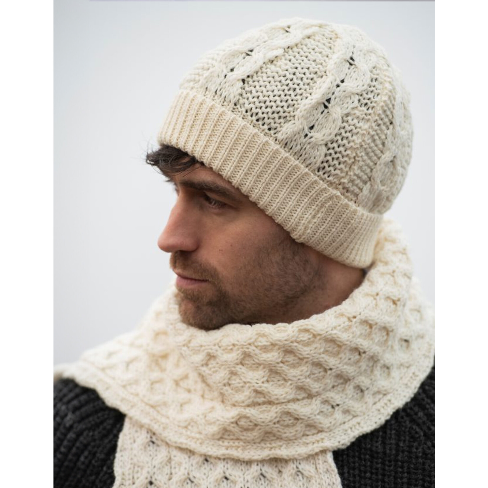 ACCESSORIES IRISH KNIT MERINO WOOL SCARF - Natural