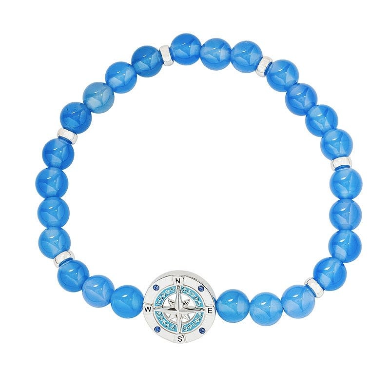 Sterling Silver Blue Beaded Anklet with Compass Charm Sterling Silver Blue Beaded Anklet with Compass Charm