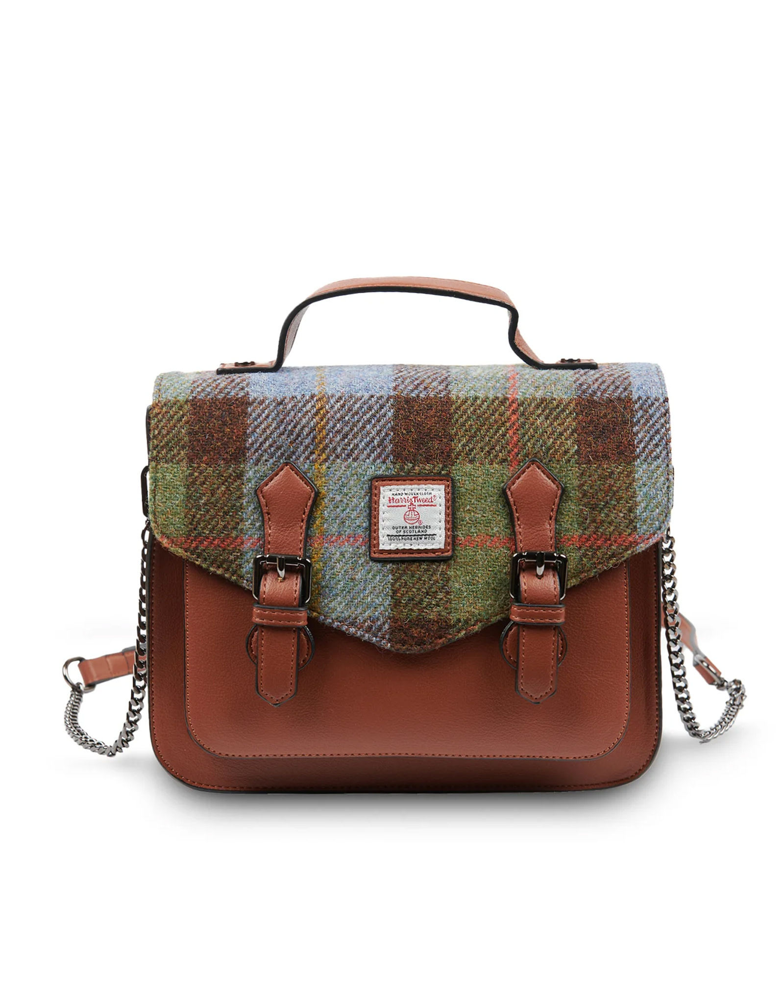 ACCESSORIES ISLANDER MEDIUM CALTON SATCHEL w HARRIS TWEED Chestnut and Blue Tartan